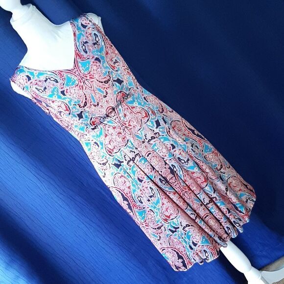 Jones New York Petite Collection Poppy Red Multi Color Midi Dress with Liner NWT - Picture 1 of 10